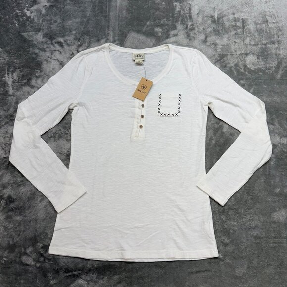 Ariat Tops - Ariat Dawn Henley long sleeve Shirt Womens Large Snow White 10013409 NWT